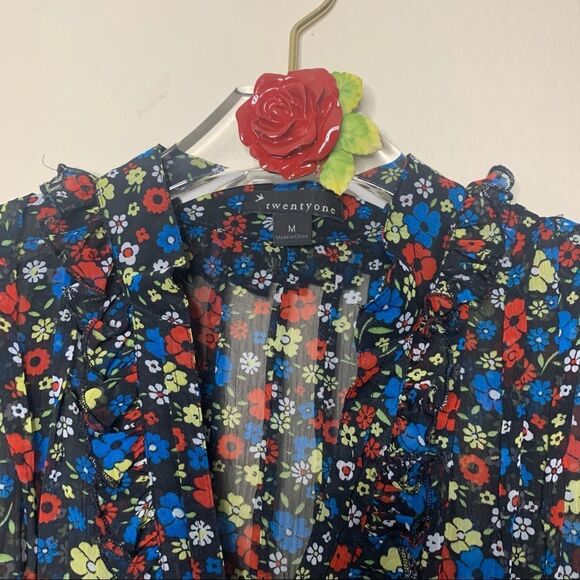 Forever 21 Floral Blouse - Blue, Red, White - Picture 2 of 8